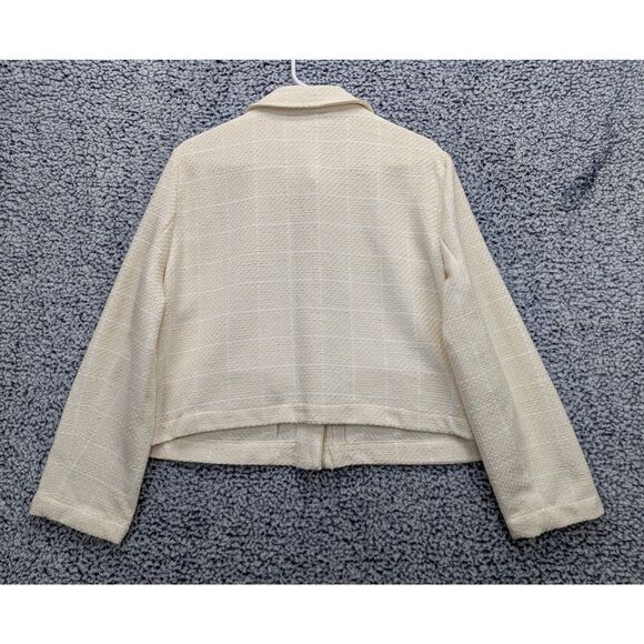 NWT Zara Tweed Cropped Blazer Size XL Gold Button Preppy Office Cream - Picture 2 of 13